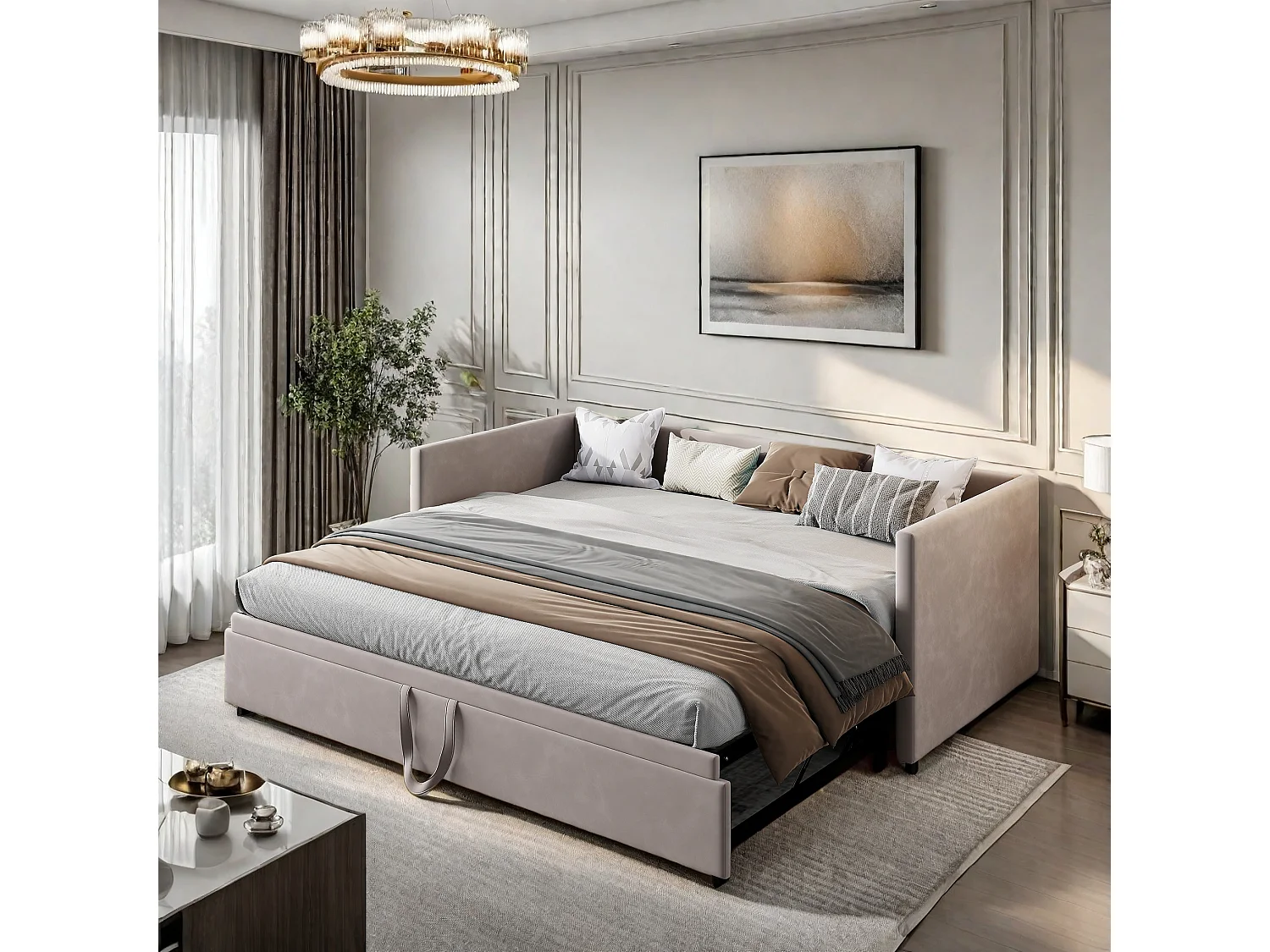 Lit rembourré, canapé-lit  90/180x200 cm, lit multifonction, avec sommier à lattes, tissu velours, sans matelas, gris