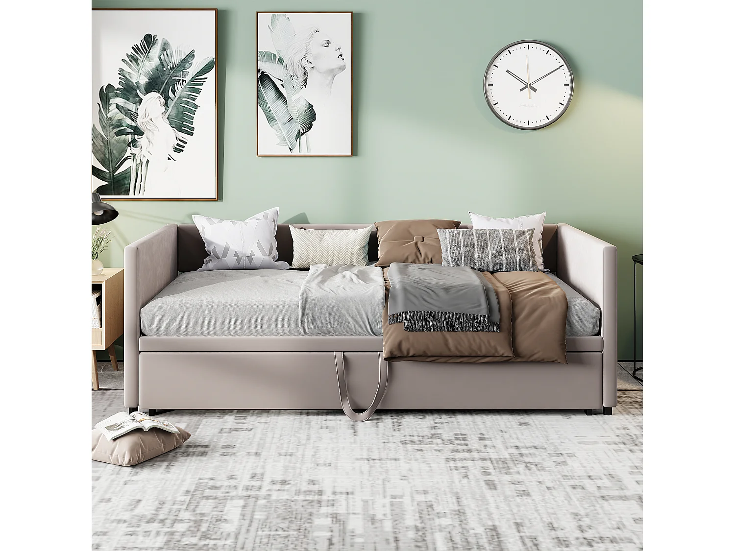 Lit rembourré, canapé-lit  90/180x200 cm, lit multifonction, avec sommier à lattes, tissu velours, sans matelas, gris