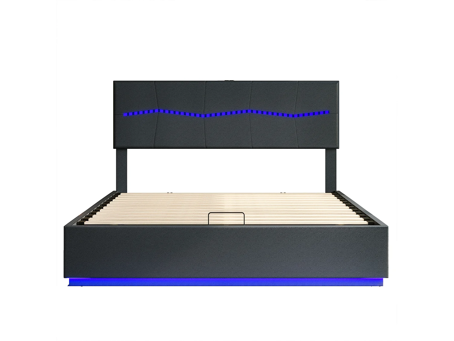 Lit rembourré, lit double, 140 x 200 cm, cadre de lit, lits de rangement, PU, noir, sans matelas