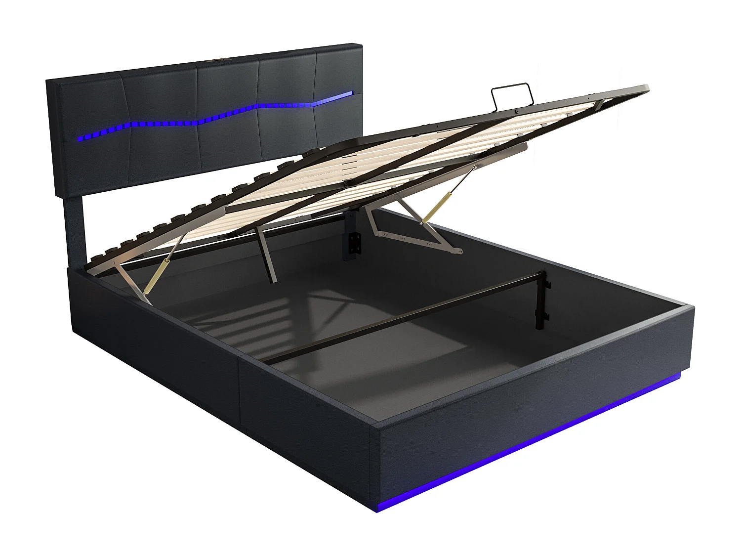 Lit rembourré, lit double, 140 x 200 cm, cadre de lit, lits de rangement, PU, noir, sans matelas