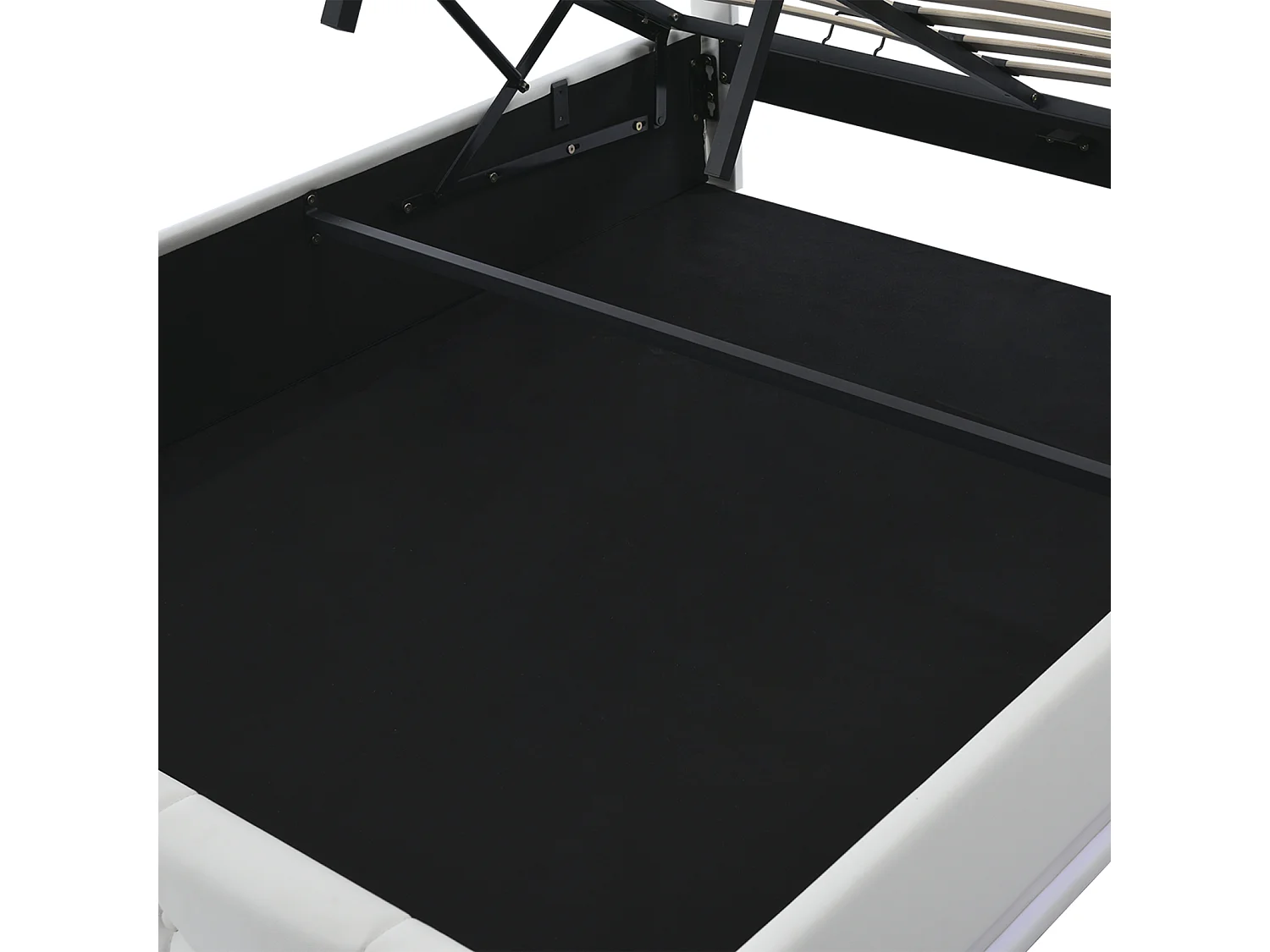 Lit rembourré 140x200 cm, lit double avec espace de rangement à levage hydraulique, avec éclairage LED, blanc