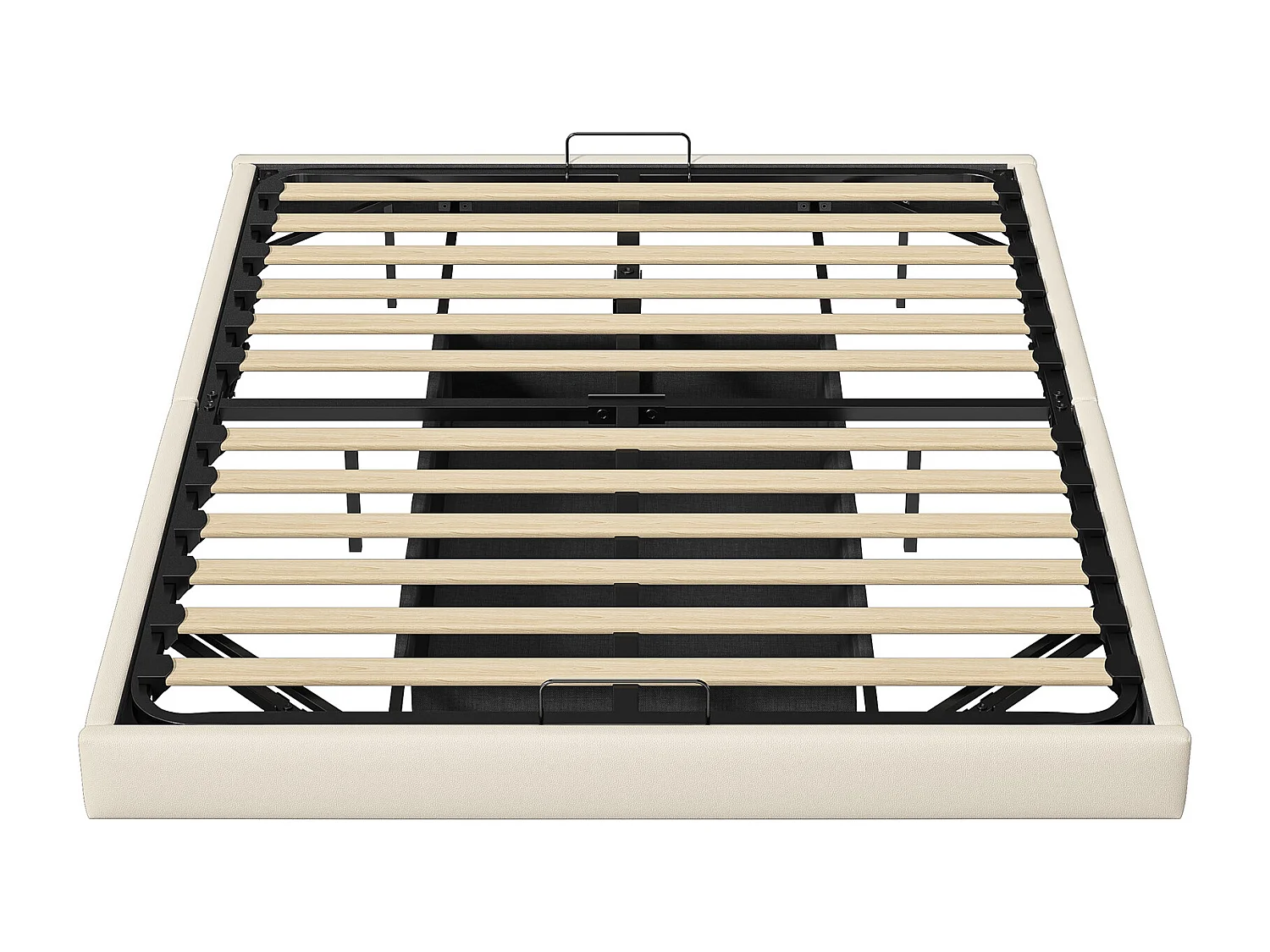 Lit rembourré, lit double, cadre de lit, 160 x 200 cm, lit double, lit de rangement, sans tête de lit, pu, beige, sans matelas