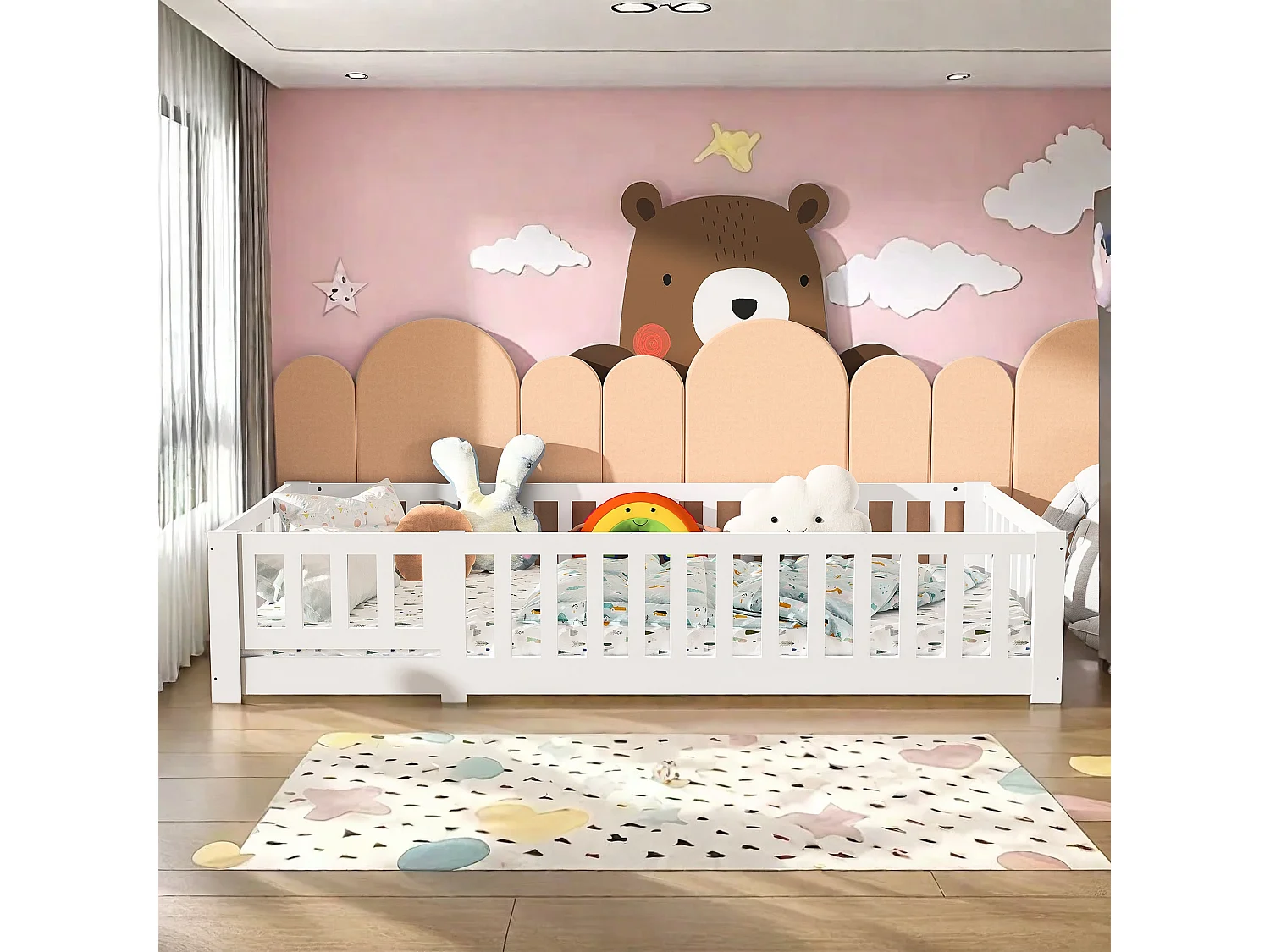 lit simple, 90 x 200 cm, cadre de lit, protection antichute,blanc, sans matelas