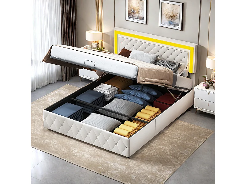 Lit capitonné, lit double, 160 x 200 cm, cadre de lit, lits coffres, velours, Beige, sans matelas