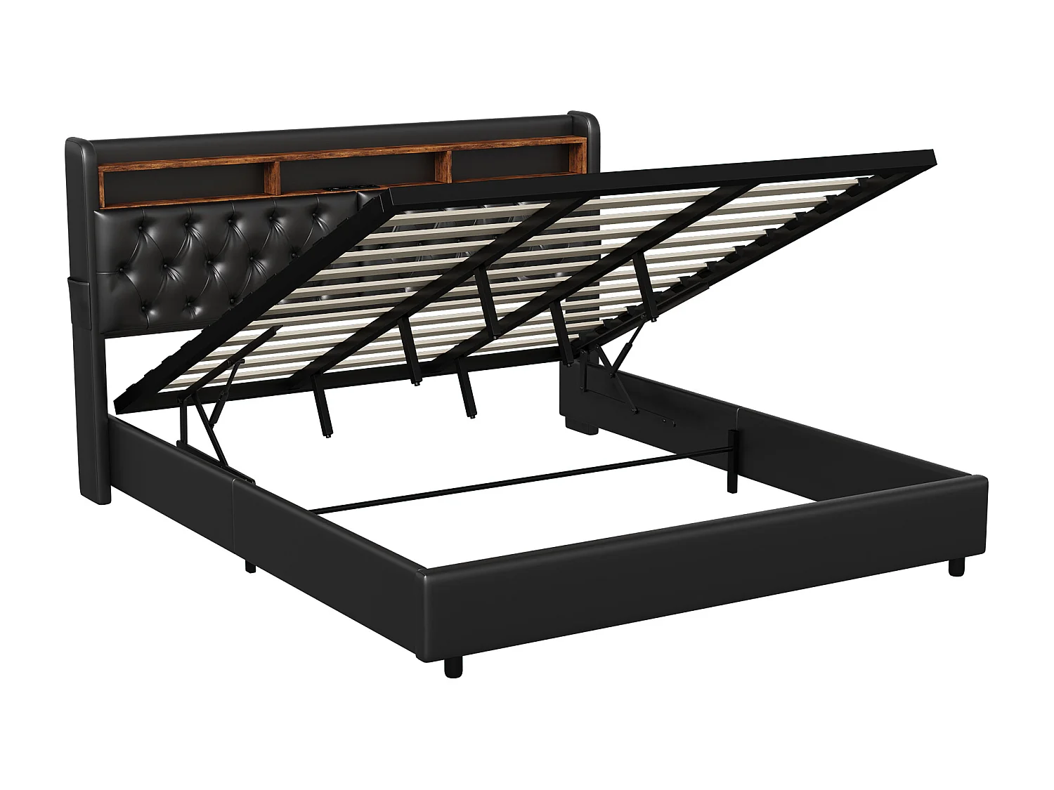 Lit rembourré, lit double, 180 x 200 cm, cadre de lit, lit double, PU, ​​noir, sans matelas