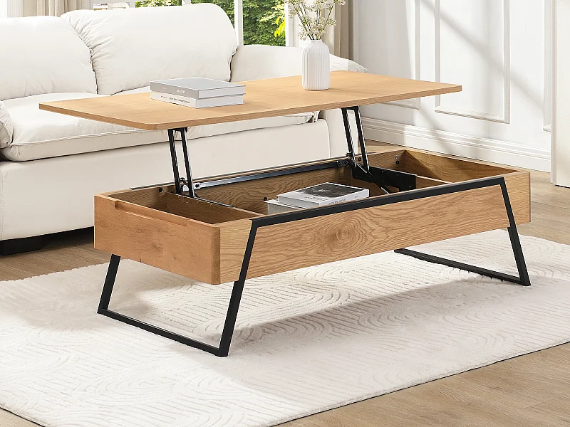 Couchtisch mit klappbarer Platte – Eichenfurnier – Natur – EBENORA