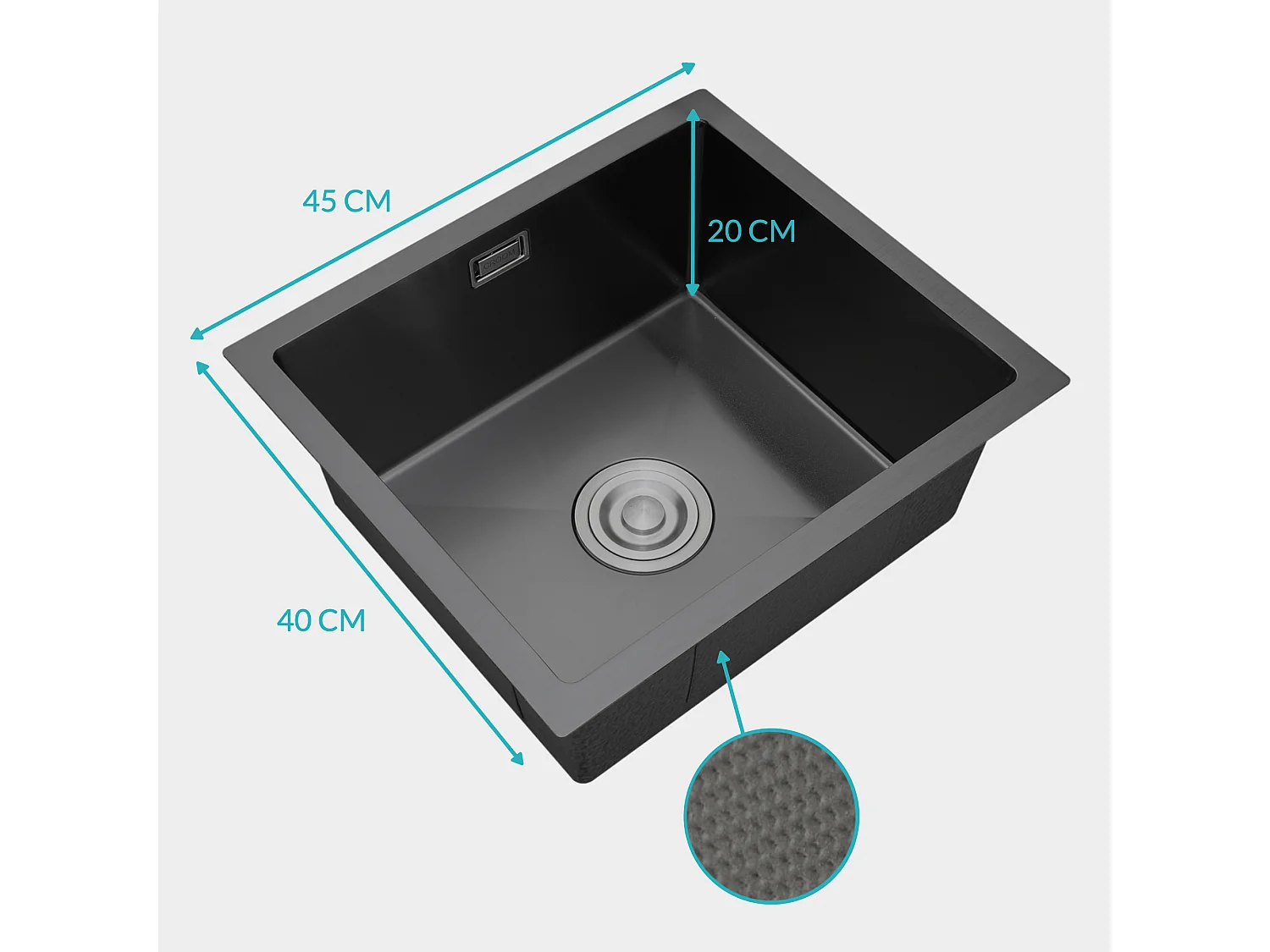 Croom Orteon Zwart - Spoelbak keuken 45 x 40 cm - complete set