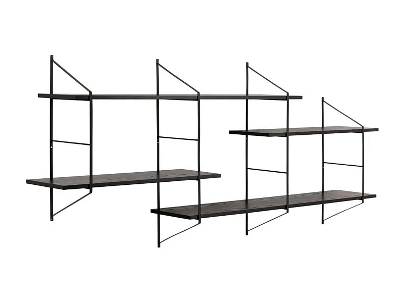 Étagère murale en métal et 4 tablettes en bois noir cendré - VAIK