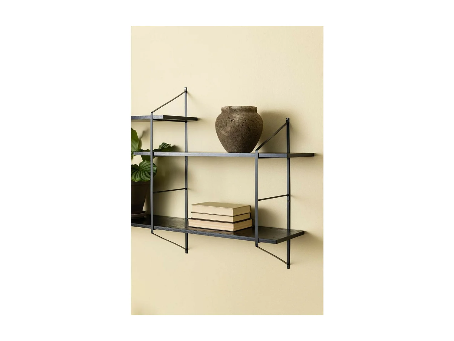 Étagère murale en métal et 4 tablettes en bois noir cendré - VAIK