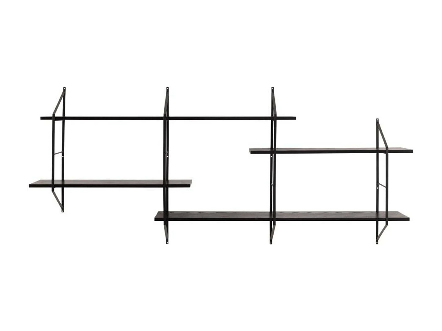 Étagère murale en métal et 4 tablettes en bois noir cendré - VAIK