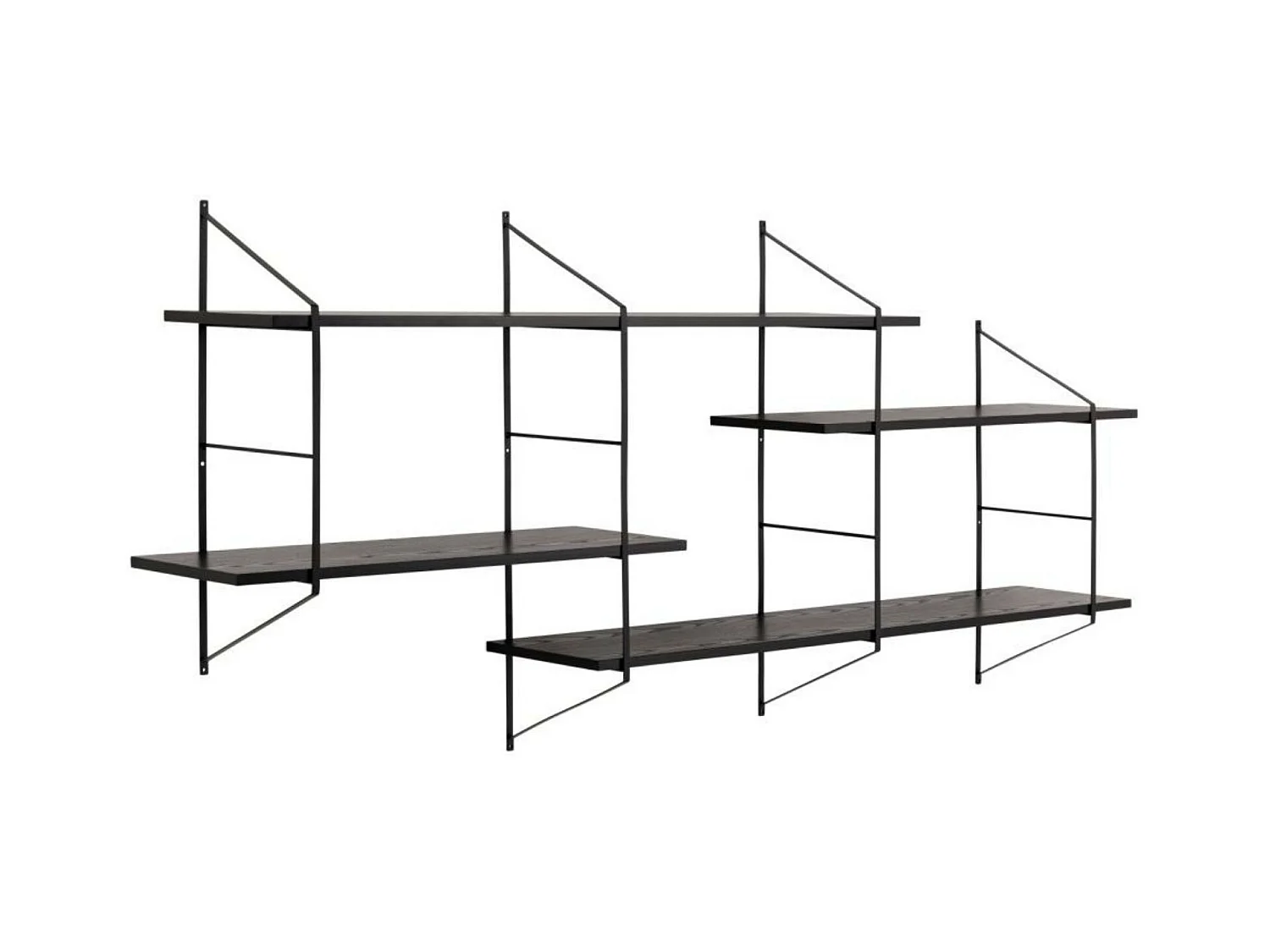 Étagère murale en métal et 4 tablettes en bois noir cendré - VAIK