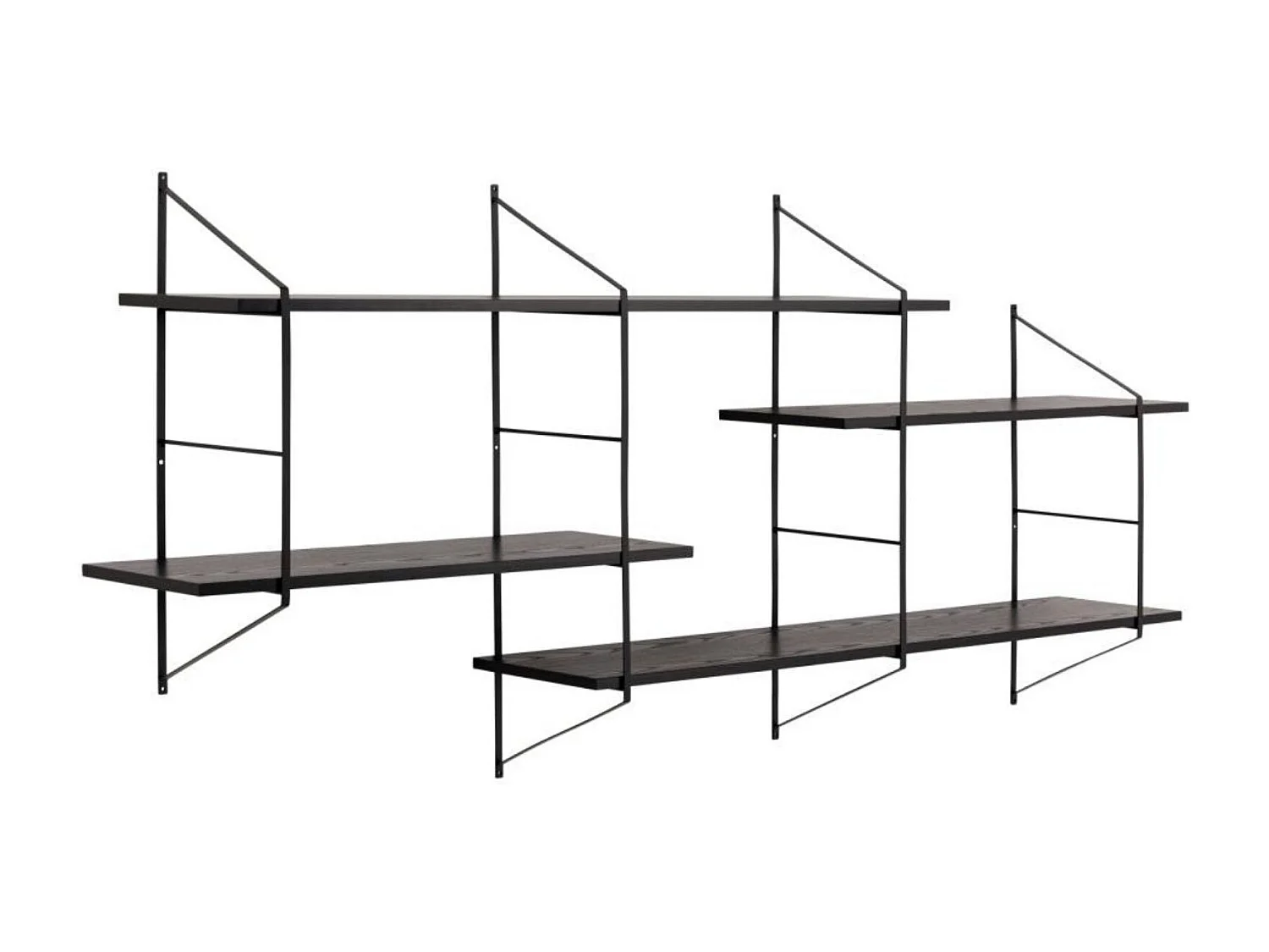 Étagère murale en métal et 4 tablettes en bois noir cendré - VAIK