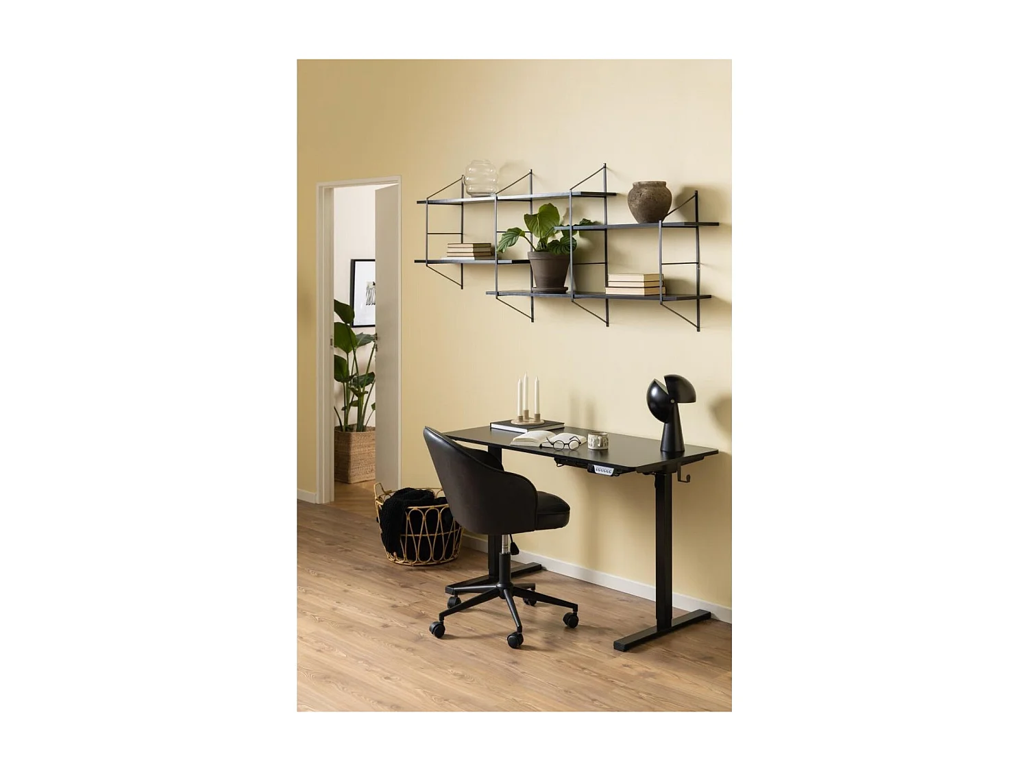 Étagère murale en métal et 4 tablettes en bois noir cendré - VAIK