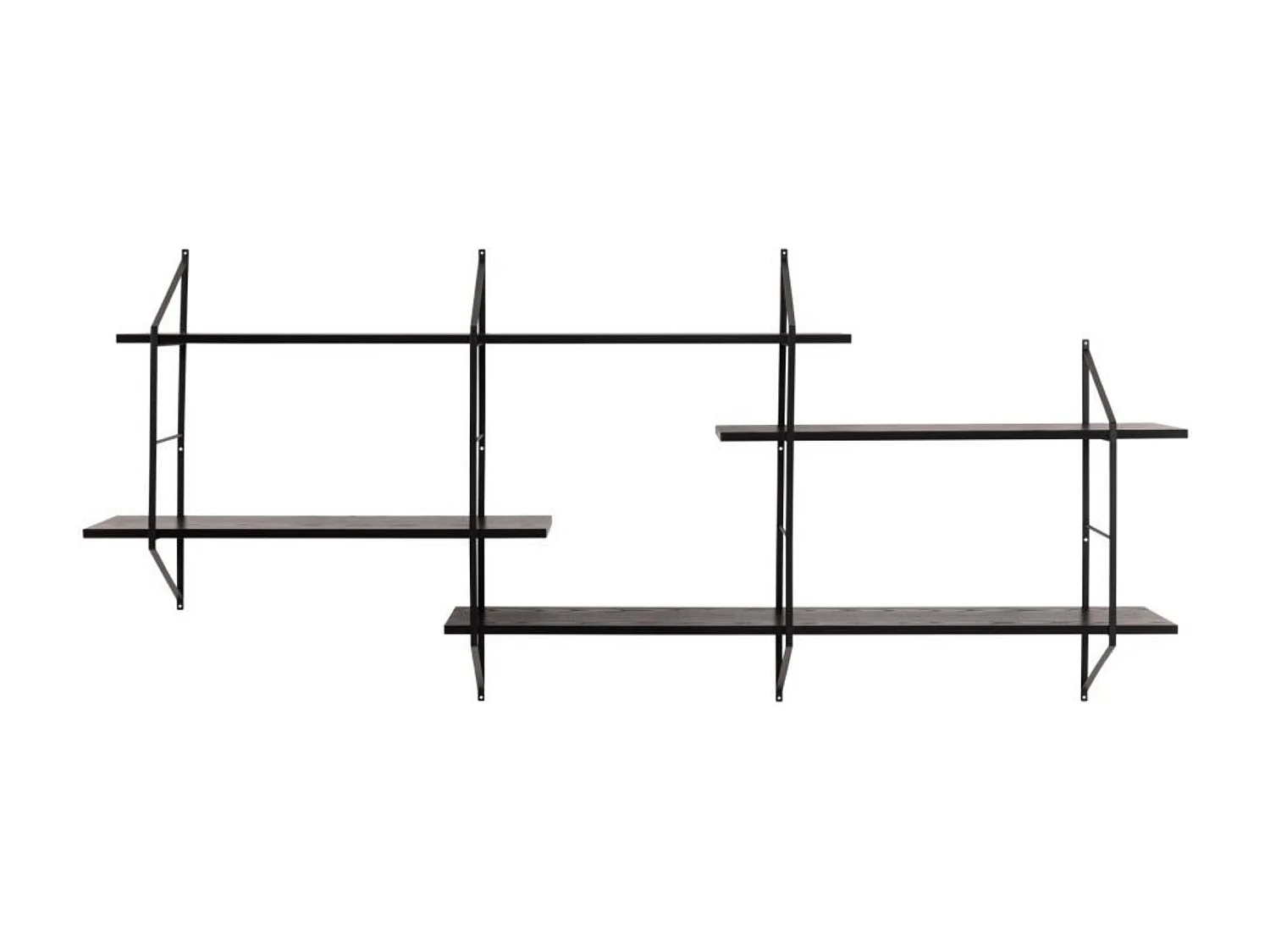 Étagère murale en métal et 4 tablettes en bois noir cendré - VAIK