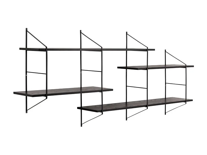 Étagère murale en métal et 4 tablettes en bois noir cendré - VAIK