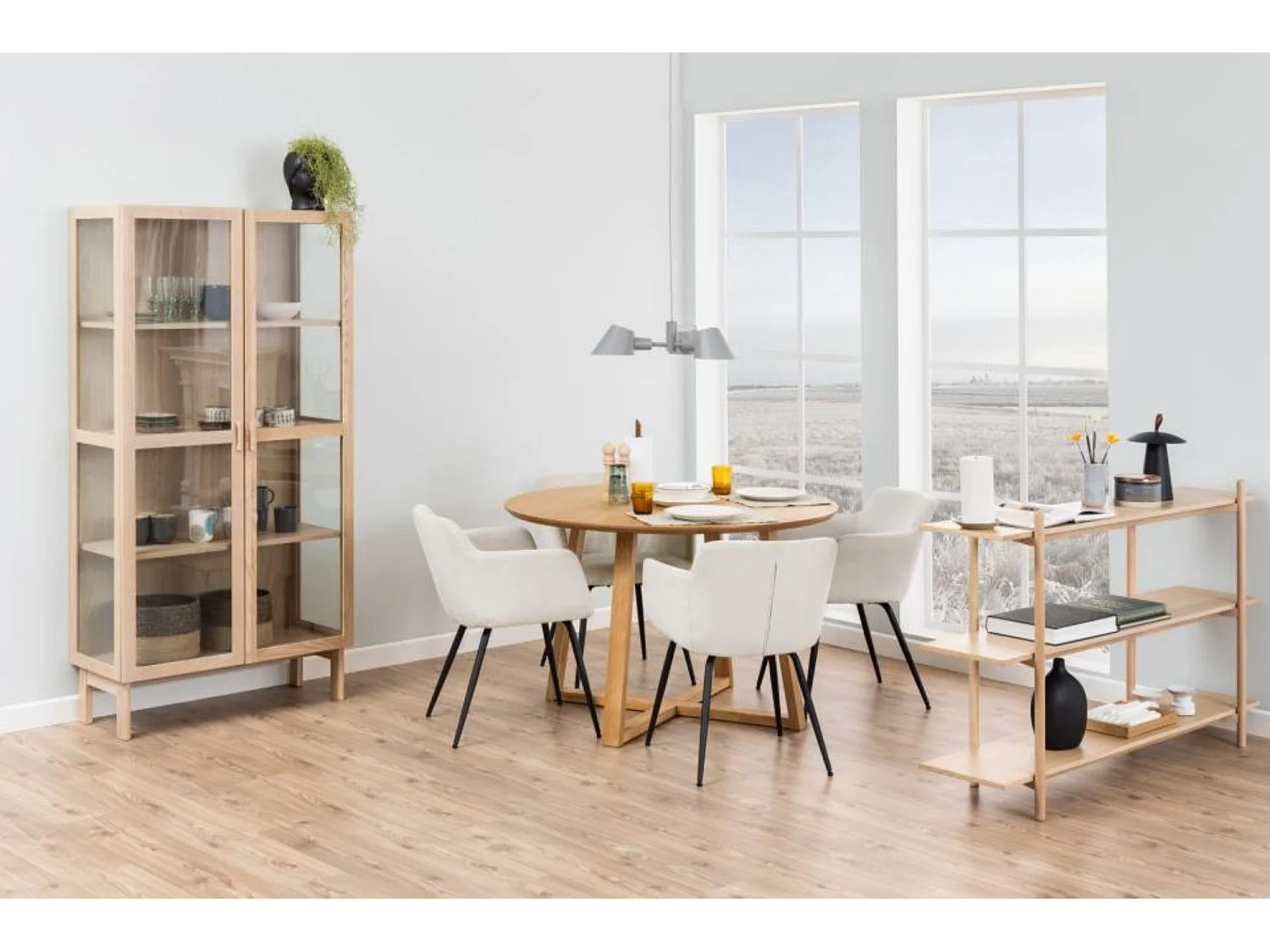 Table à manger ronde pieds croisés chêne naturel 4 places D120 - MOLY