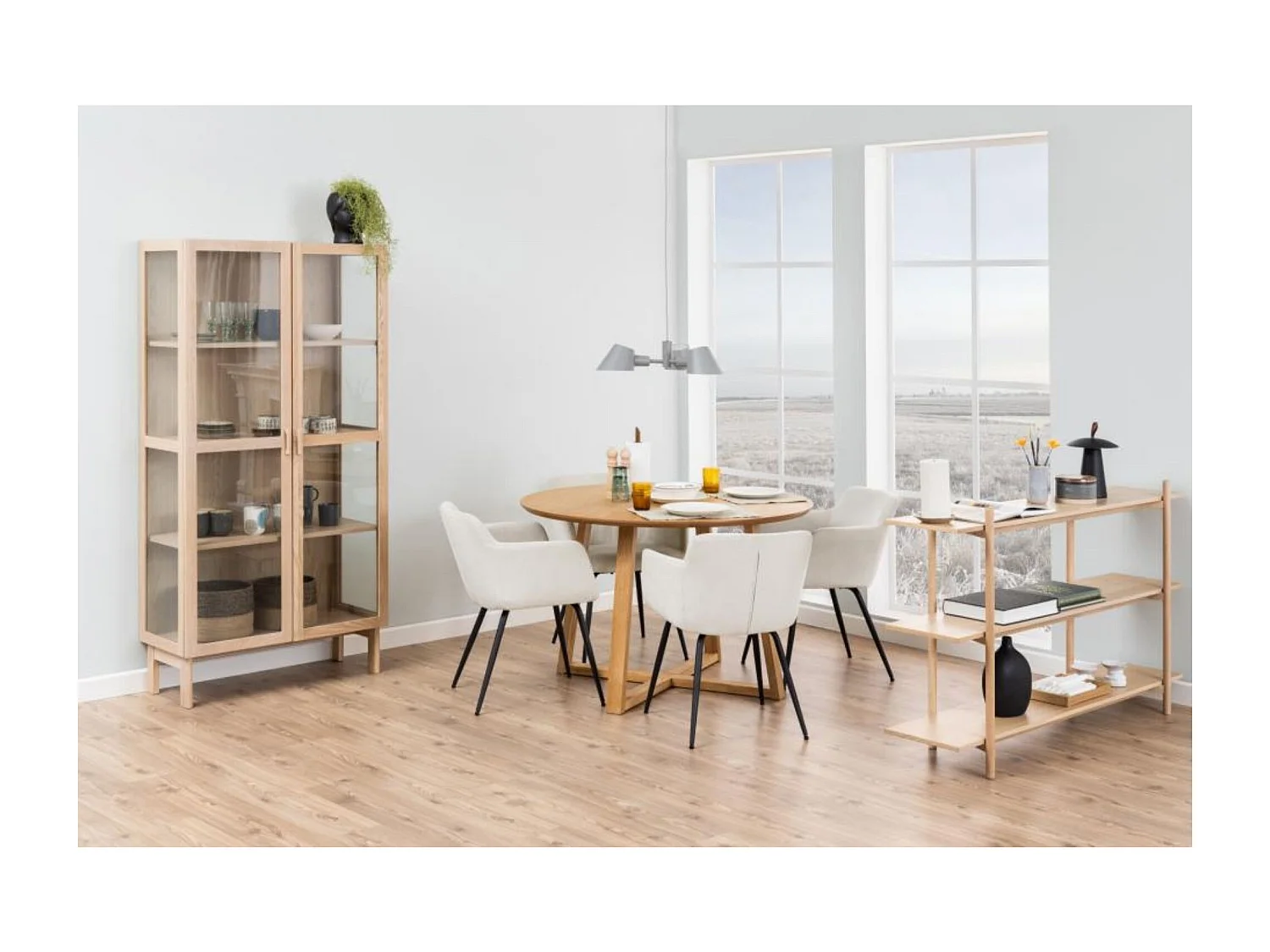 Table à manger ronde pieds croisés chêne naturel 4 places D120 - MOLY