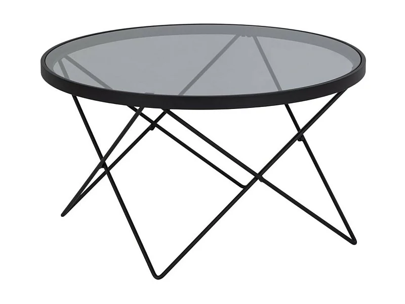 Table basse ronde en verre et métal noir D80 - BENNY