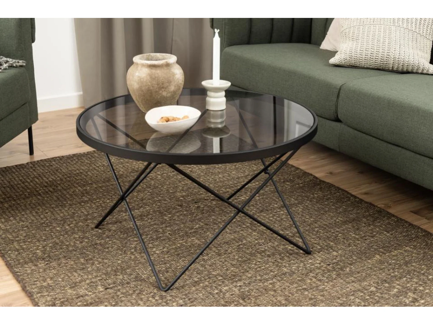 Table basse ronde en verre et métal noir D80 - BENNY