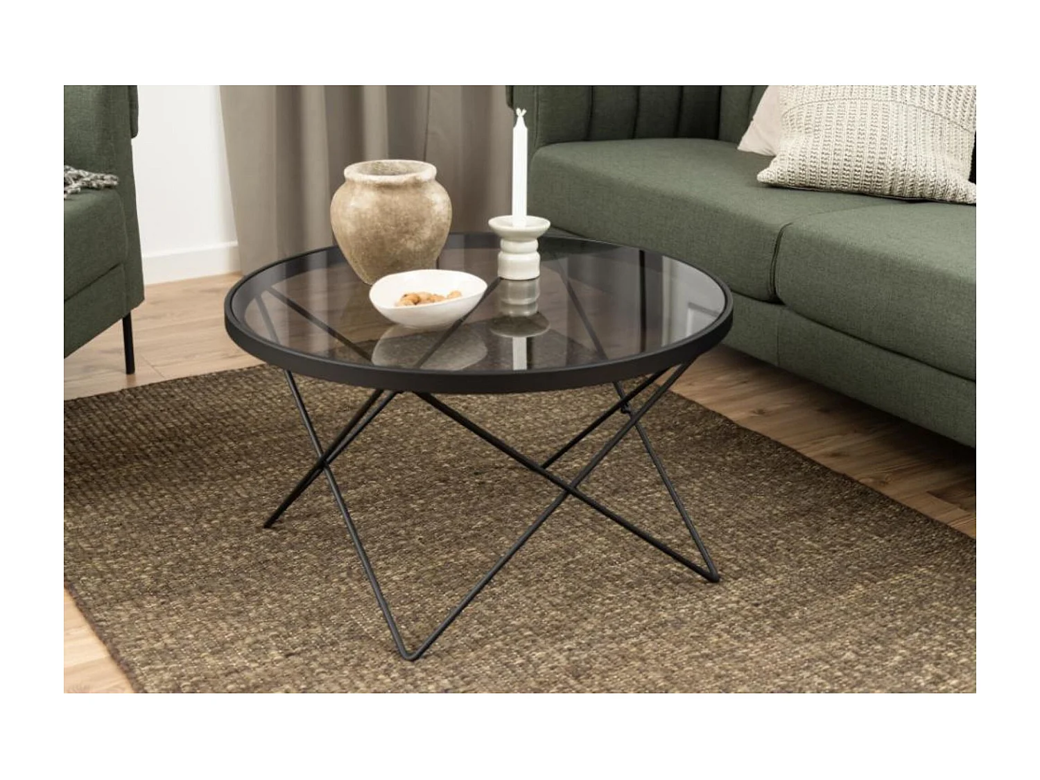 Table basse ronde en verre et métal noir D80 - BENNY