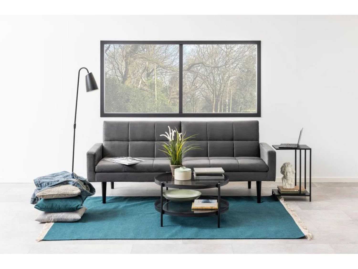 Table basse ronde en verre et métal noir - BENNY