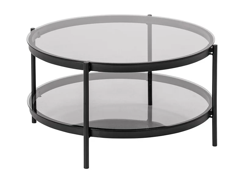 Table basse ronde en verre et métal noir - BENNY
