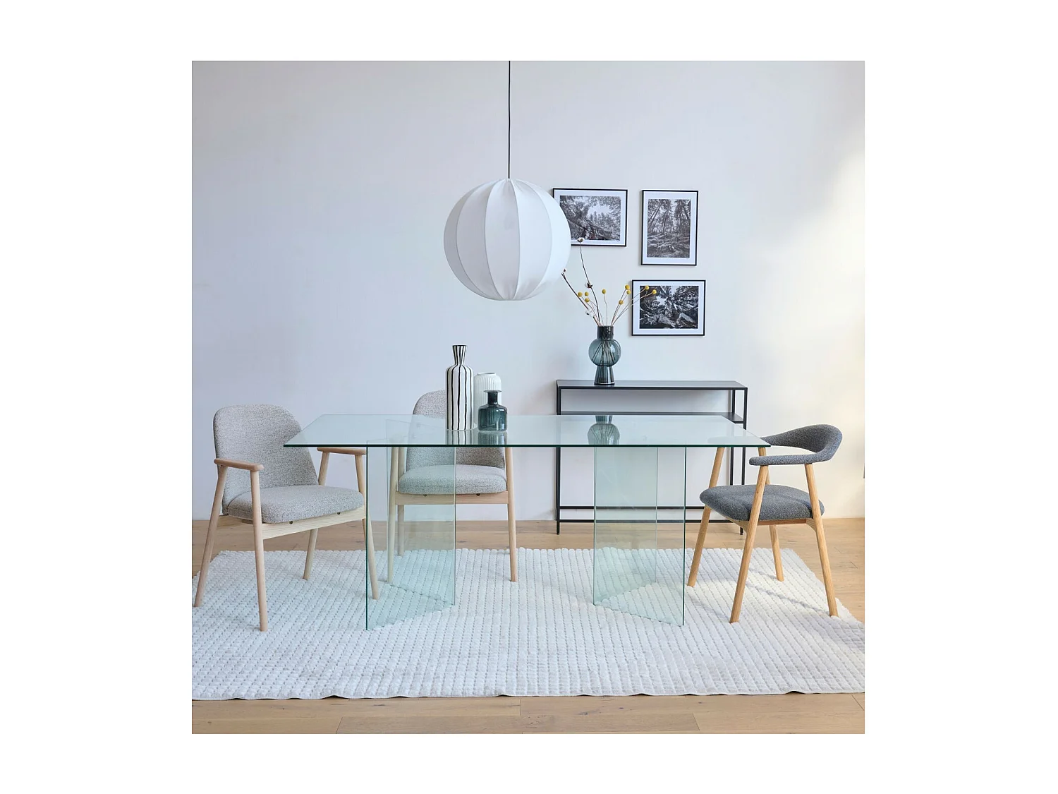 Chaises en chêne blanchi et tissu bouclette beige (lot de 2) - LEA