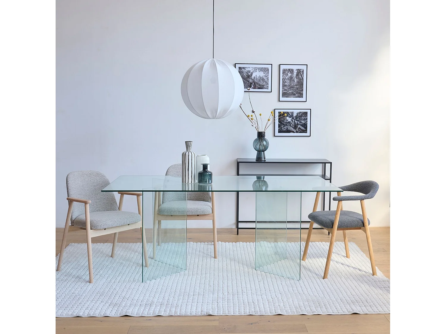 Chaises en chêne blanchi et tissu bouclette beige (lot de 2) - LEA