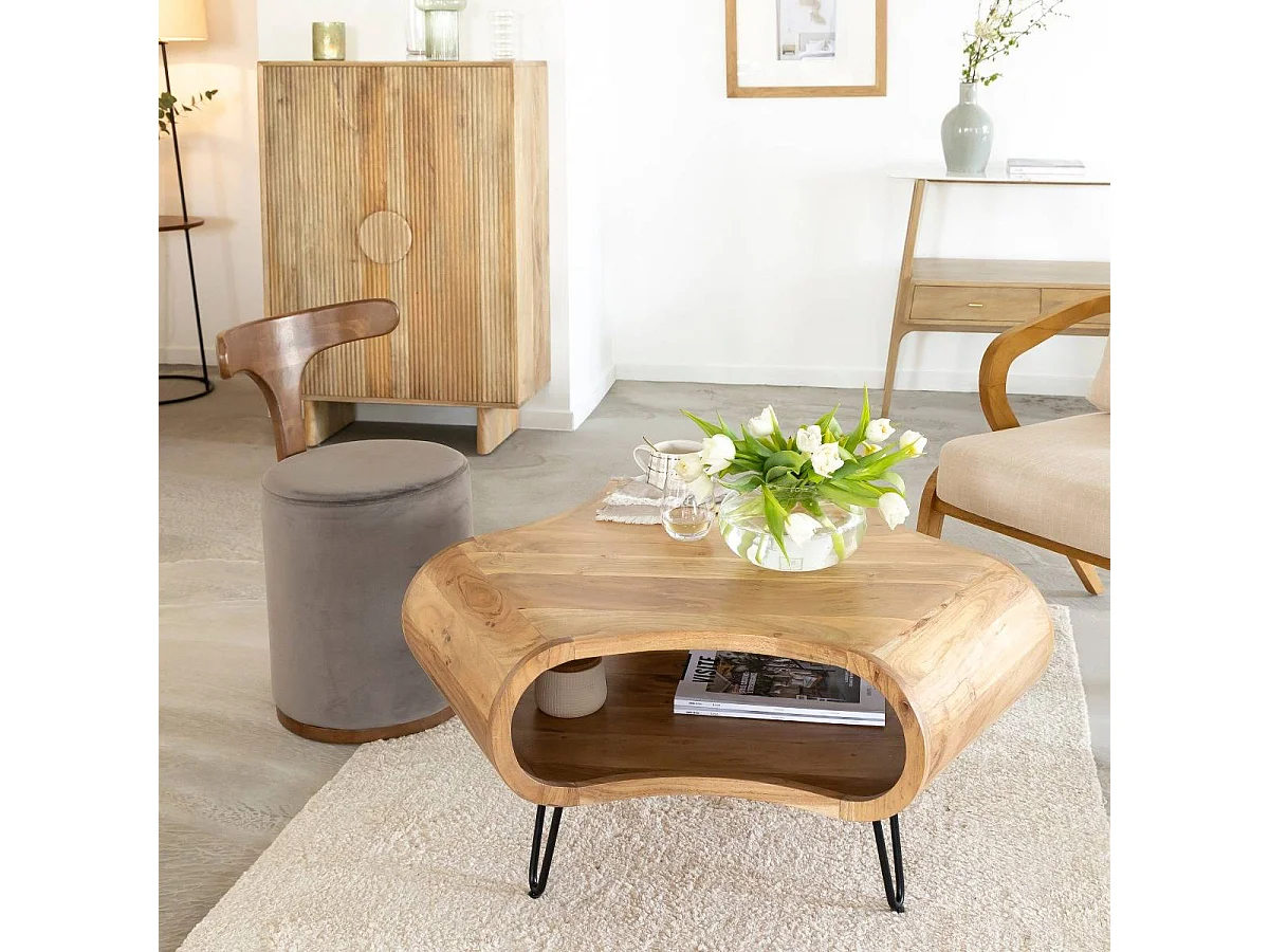 Mesa de centro de madera de acacia y metal Ian con almacenamiento