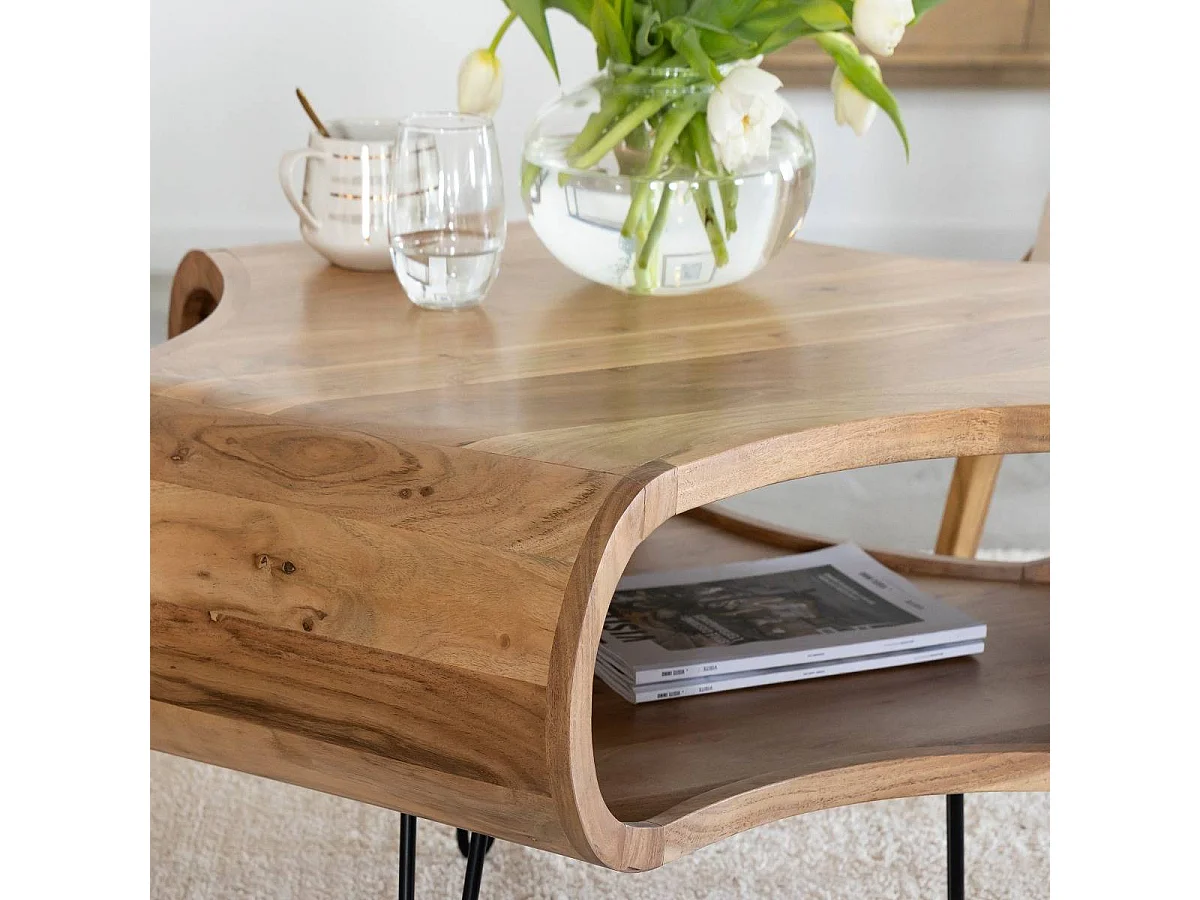 Mesa de centro de madera de acacia y metal Ian con almacenamiento