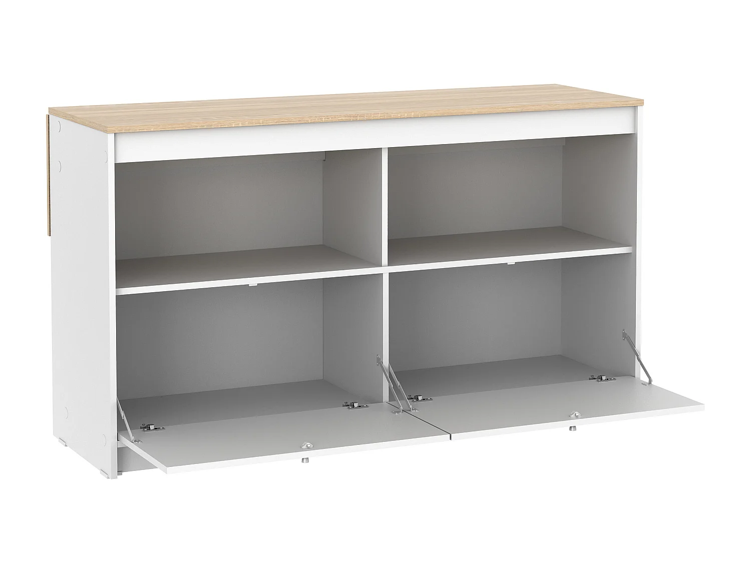 Ilot central de cuisine avec 2 portes et 2 niches - Blanc et chêne - TEKYNA