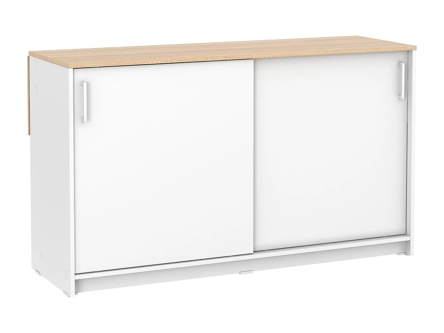 Ilot central de cuisine avec 2 portes - Blanc et chêne - BENITA