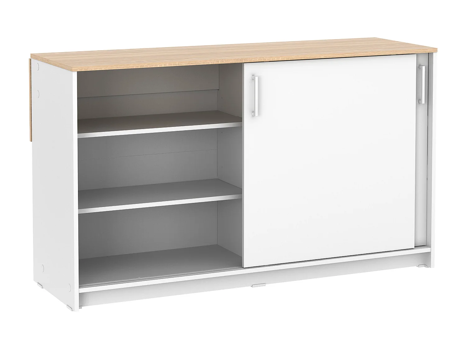 Ilot central de cuisine avec 2 portes - Blanc et chêne - BENITA