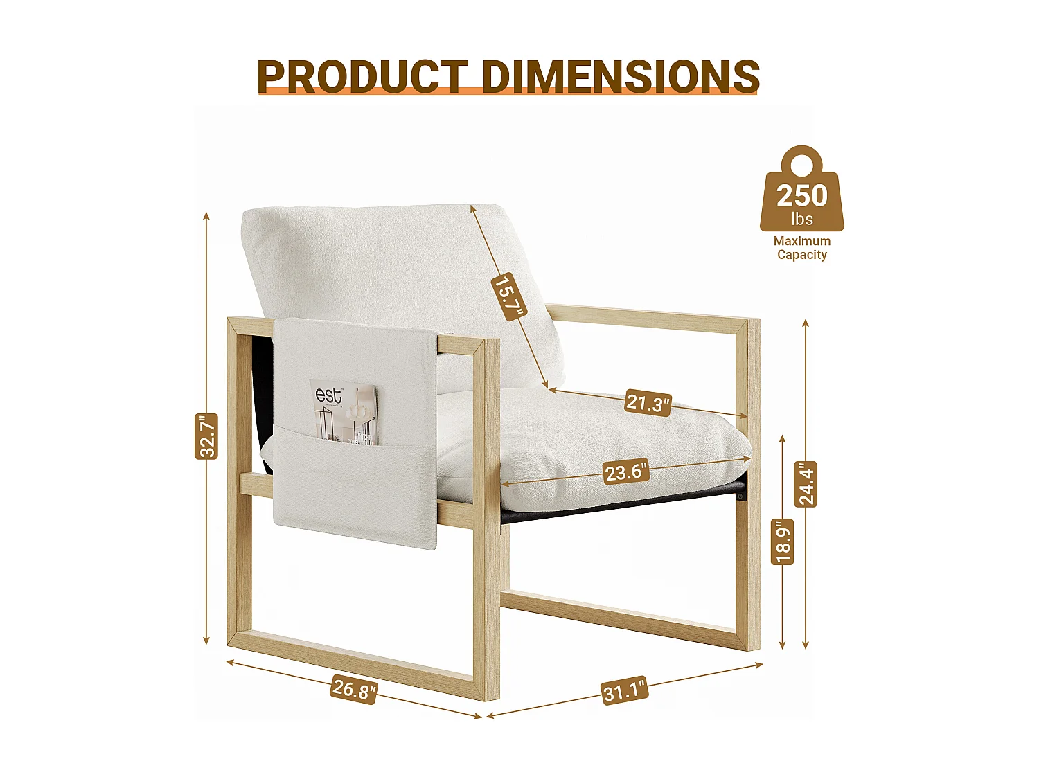 Contecistica soggiorno in poltrona - 79x68x83cm - sedia rilassante con sedile spessa - tessuto sherpa - bianco rotto