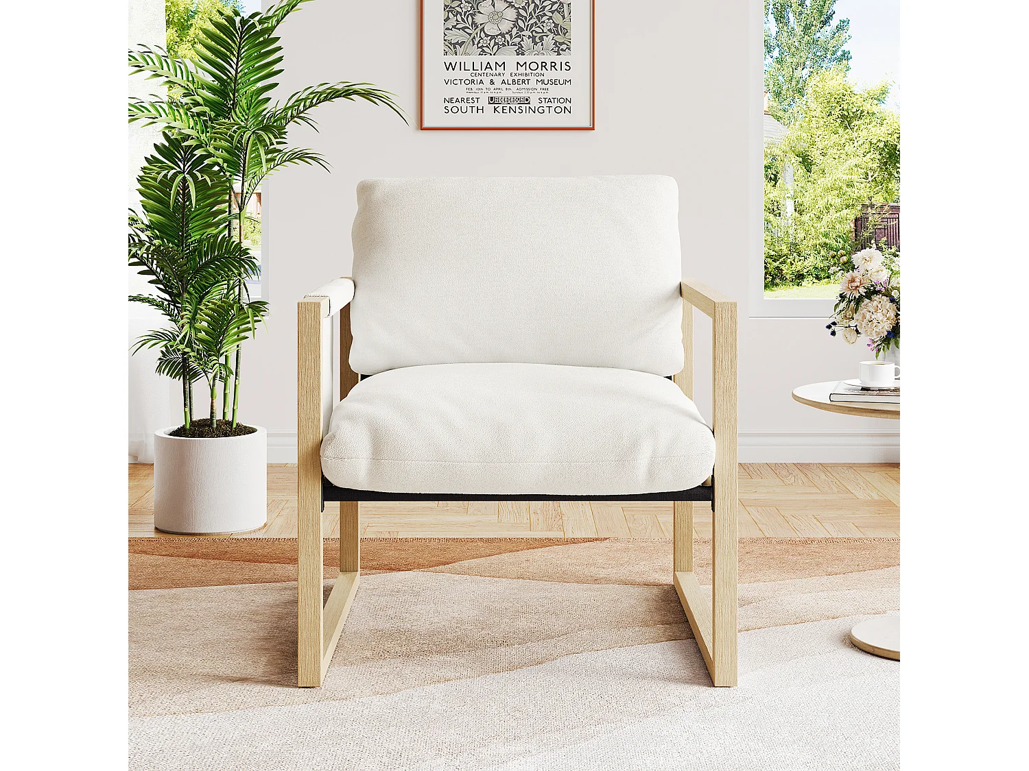 Contecistica soggiorno in poltrona - 79x68x83cm - sedia rilassante con sedile spessa - tessuto sherpa - bianco rotto