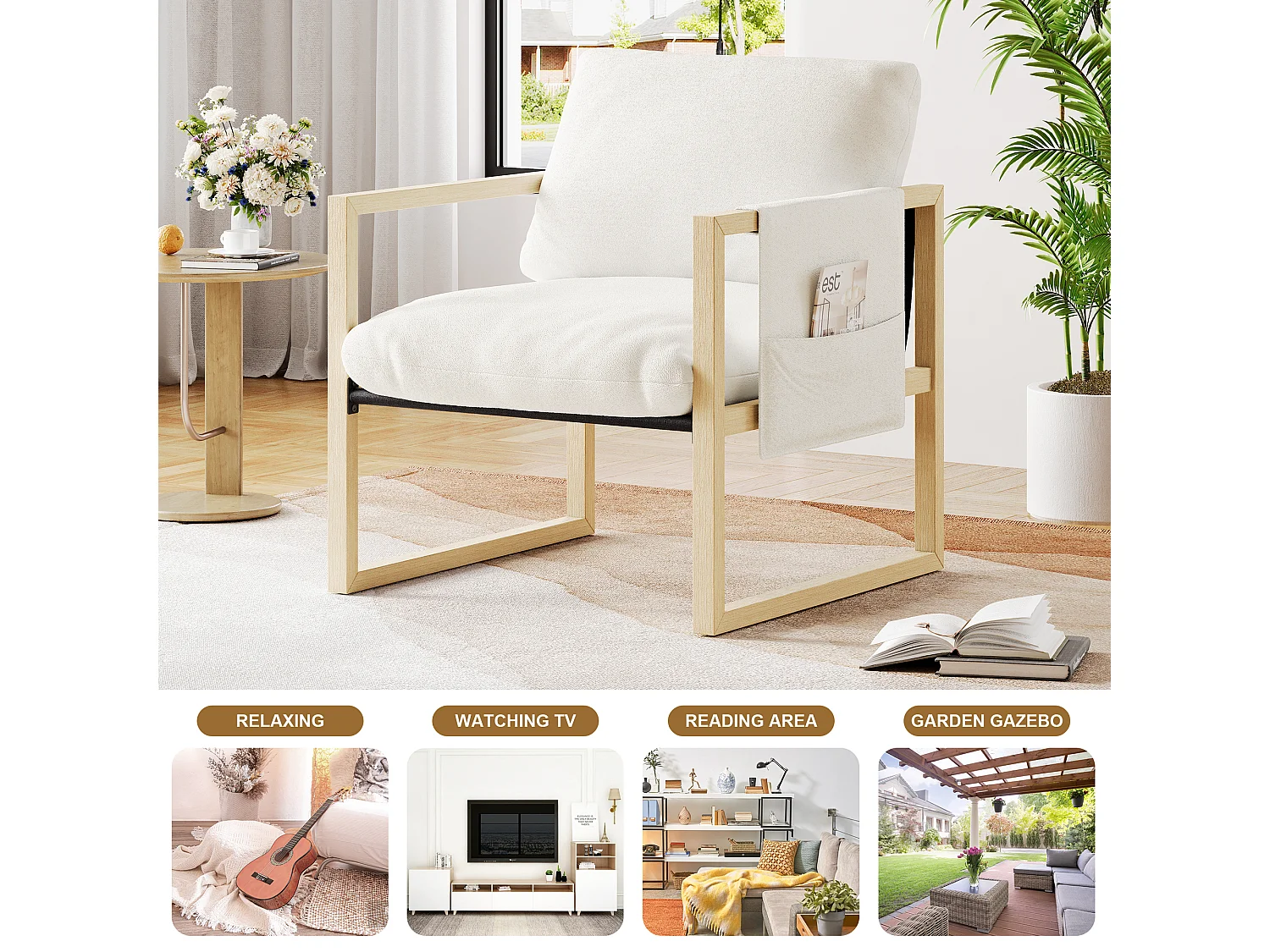 Fauteuil de Salon Confortable - 79x68x83CM - Chaise Relaxant avec Siège Épais - tissu sherpa - Blanc cassé