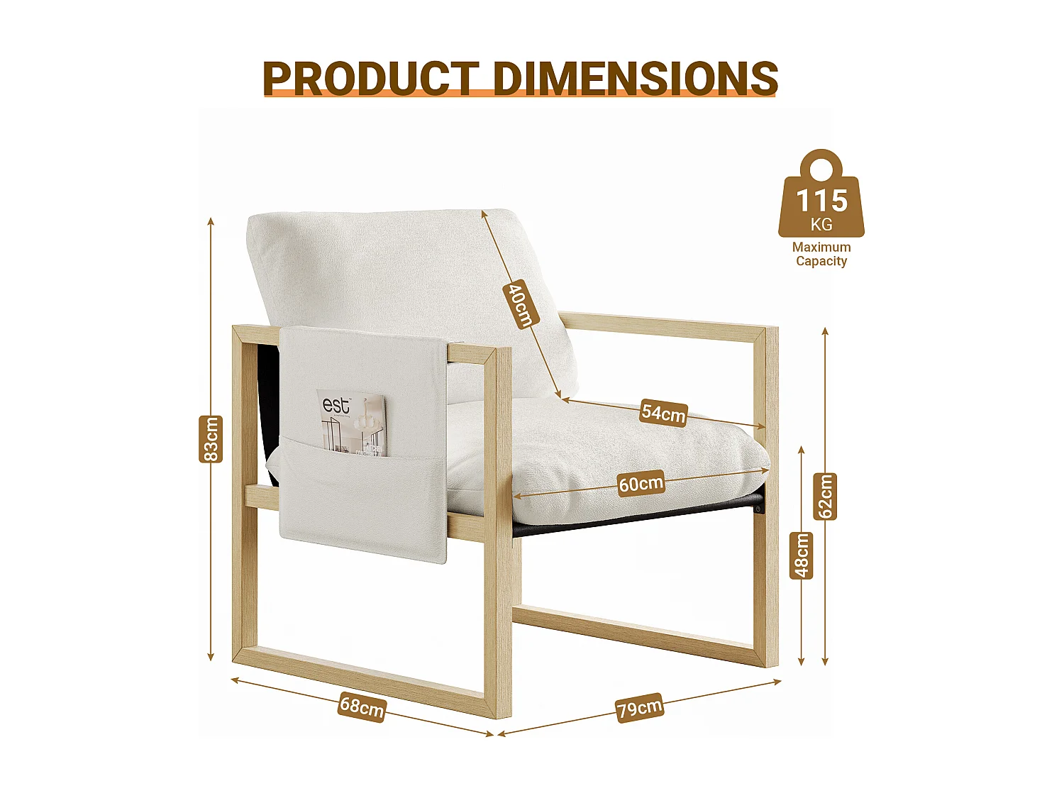 Fauteuil de Salon Confortable - 79x68x83CM - Chaise Relaxant avec Siège Épais - tissu sherpa - Blanc cassé