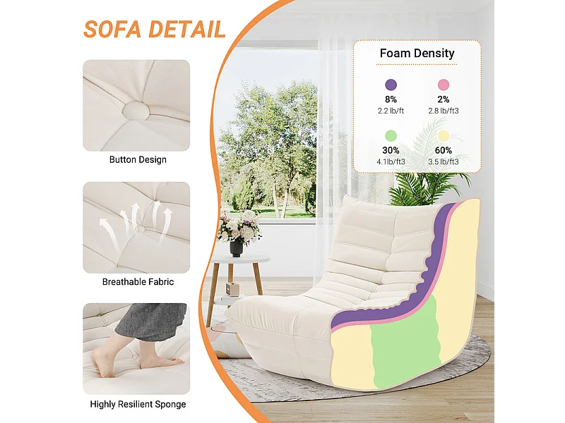 Fauteuil paresseux en tissu Chenille beige - assise profonde 62cm - 80x85x84cm