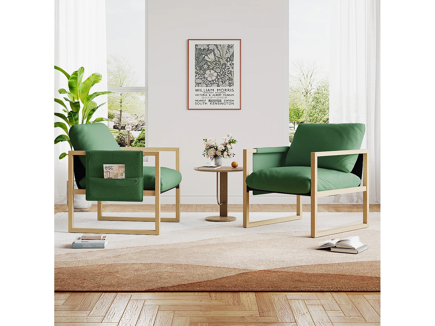Relaxfauteuil - Scandinavische fauteuil - Gewatteerde fauteuil in sherpastof - ergonomisch - Massief hout - Groen - 79x68x83CM