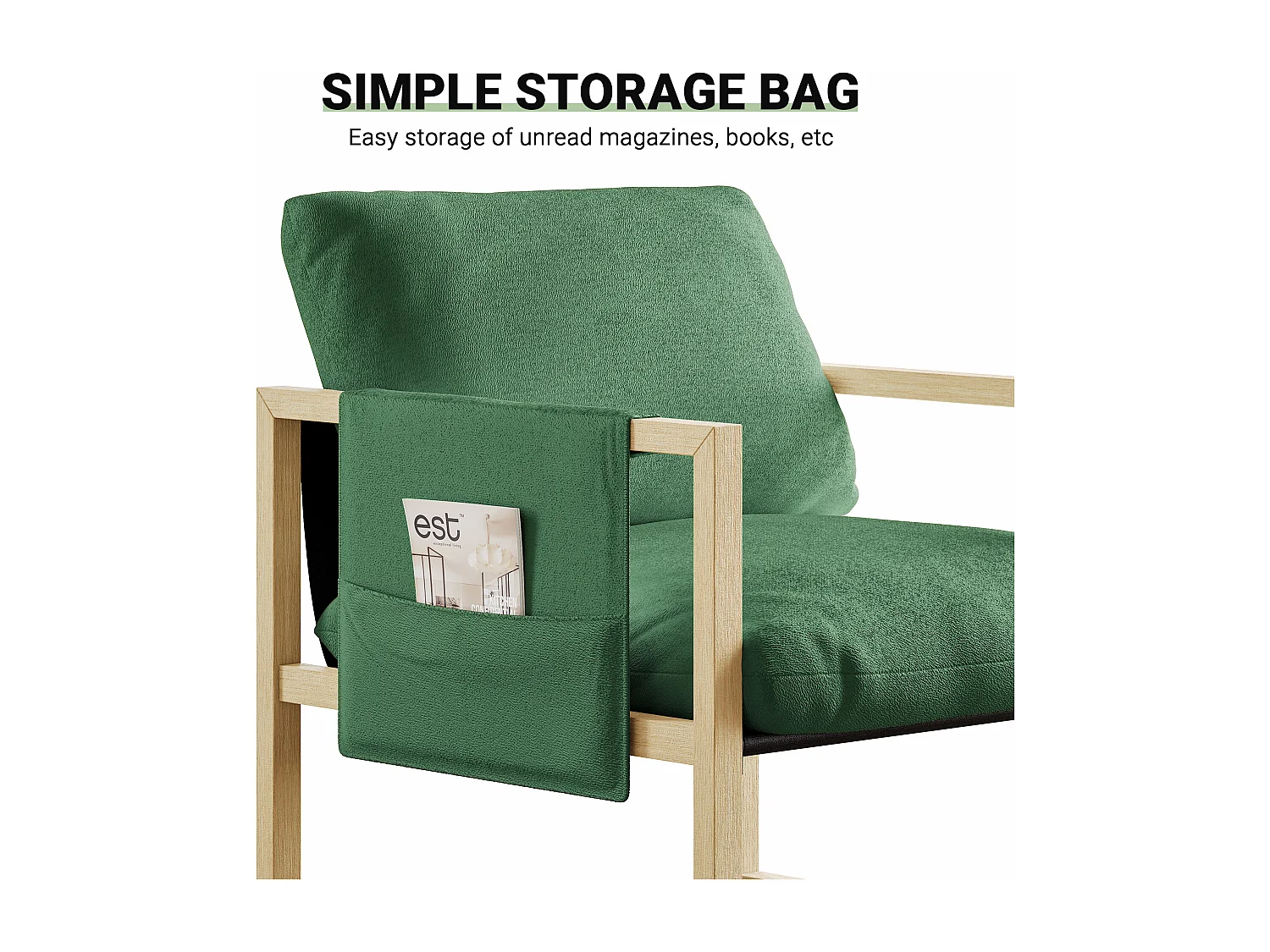 Relaxfauteuil - Scandinavische fauteuil - Gewatteerde fauteuil in sherpastof - ergonomisch - Massief hout - Groen - 79x68x83CM