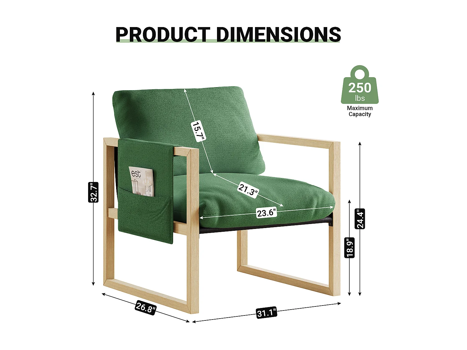 Fauteuil relax - Fauteuil scandinave - Fauteuil rembourré en tissu sherpa - ergonomique - Bois Massif - Vert - 79x68x83CM