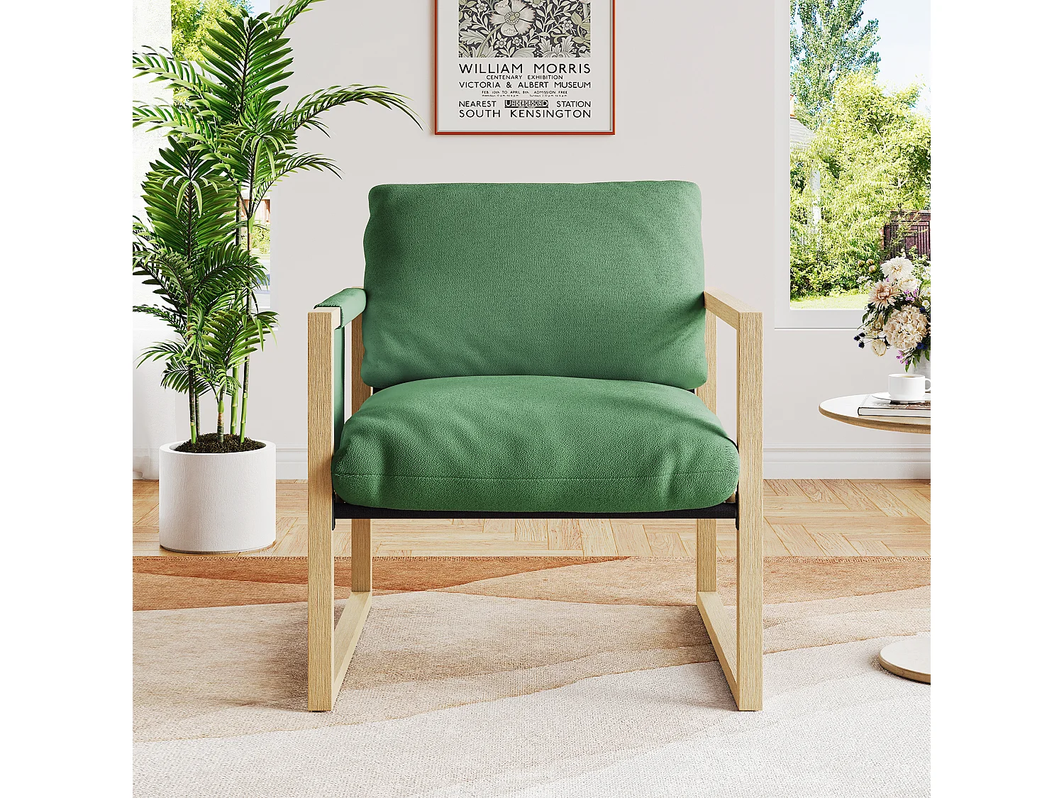 Fauteuil relax - Fauteuil scandinave - Fauteuil rembourré en tissu sherpa - ergonomique - Bois Massif - Vert - 79x68x83CM