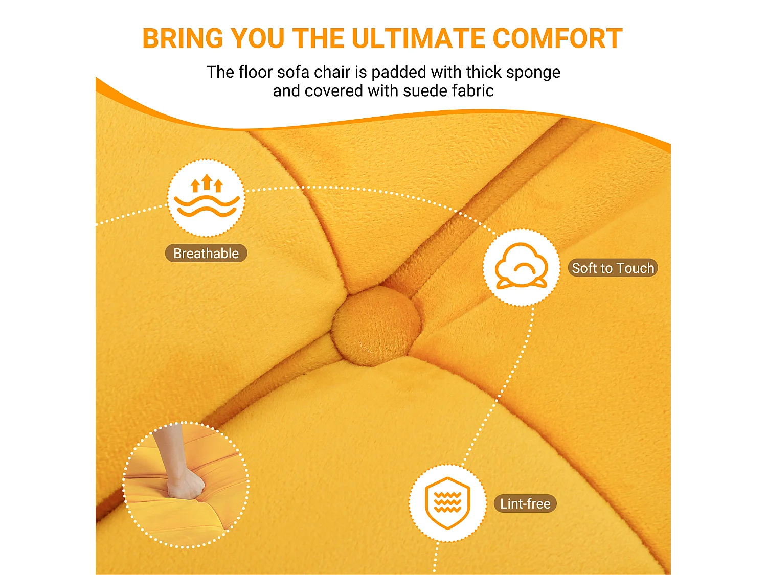 Fauteuil paresseux en tissu Chenille jaune - assise profonde 62cm - 80x85x84cm