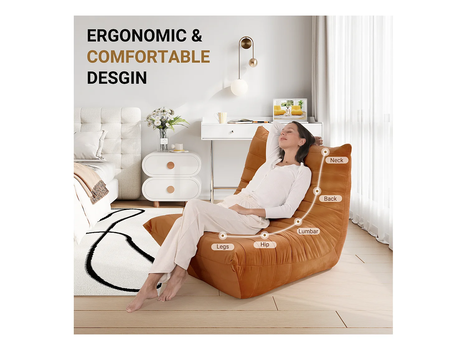 Luiestoel in Chenille-stof bruin - Diepe stoel 62 cm - 80x85x84cm