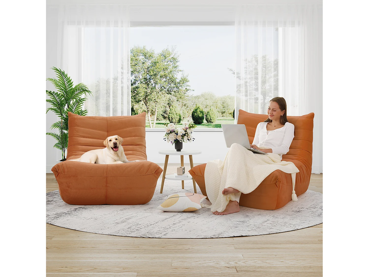 Luiestoel in Chenille-stof bruin - Diepe stoel 62 cm - 80x85x84cm