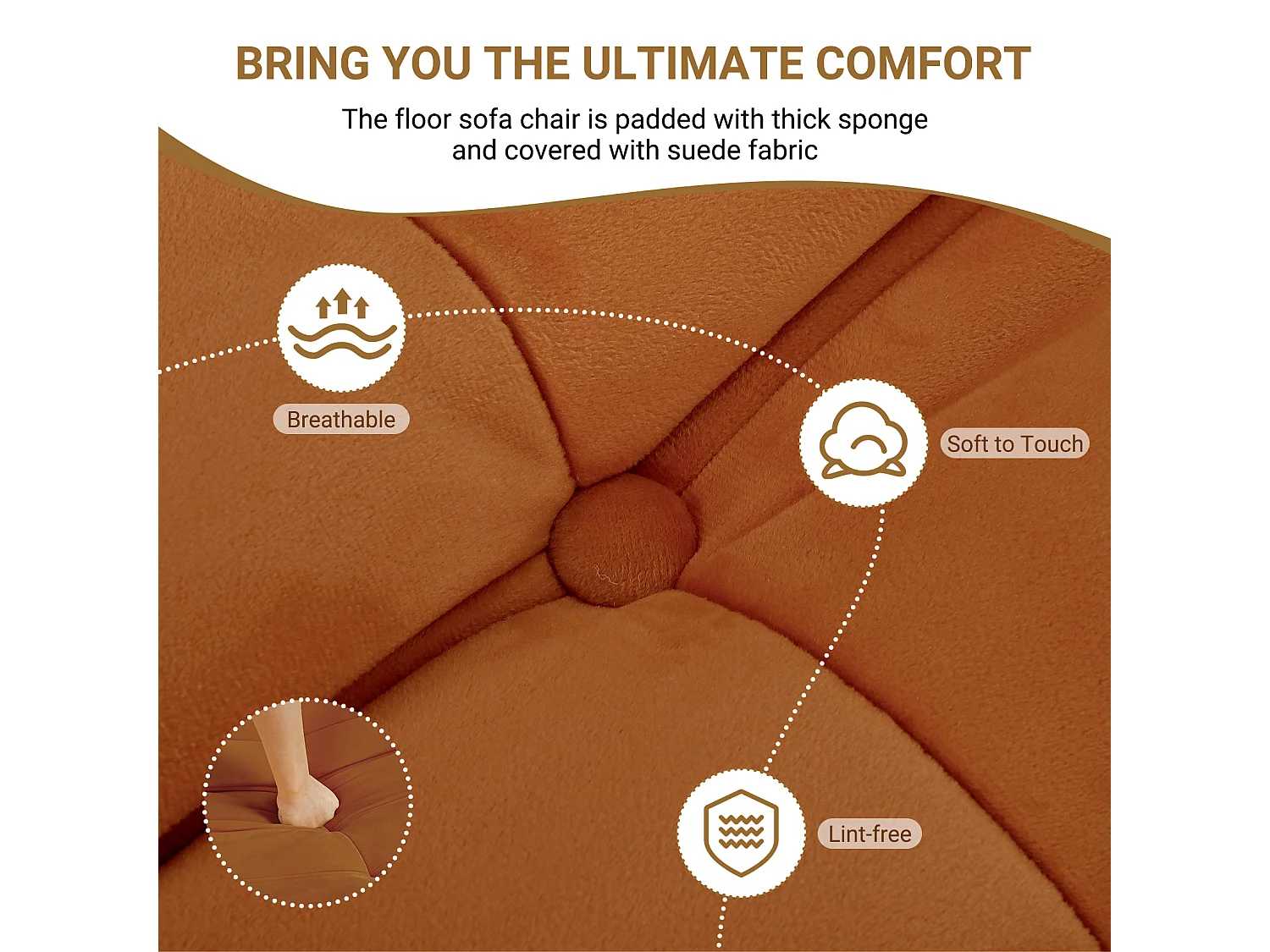 Fauteuil paresseux en tissu Chenille marron - assise profonde 62cm - 80x85x84cm