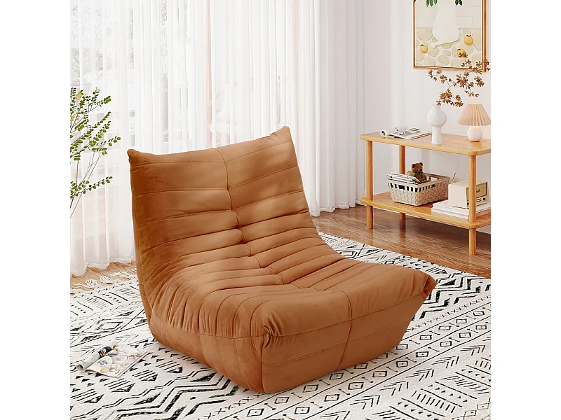 Fauteuil paresseux en tissu Chenille marron - assise profonde 62cm - 80x85x84cm