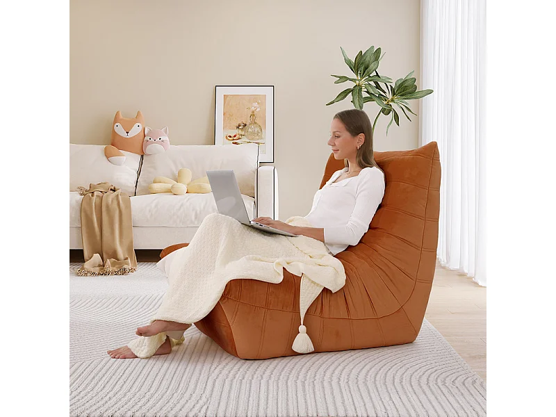 Fauteuil paresseux en tissu Chenille marron - assise profonde 62cm - 80x85x84cm