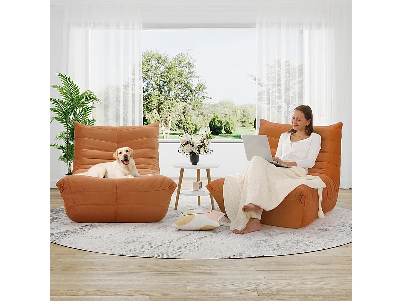Fauteuil paresseux en tissu Chenille marron - assise profonde 62cm - 80x85x84cm