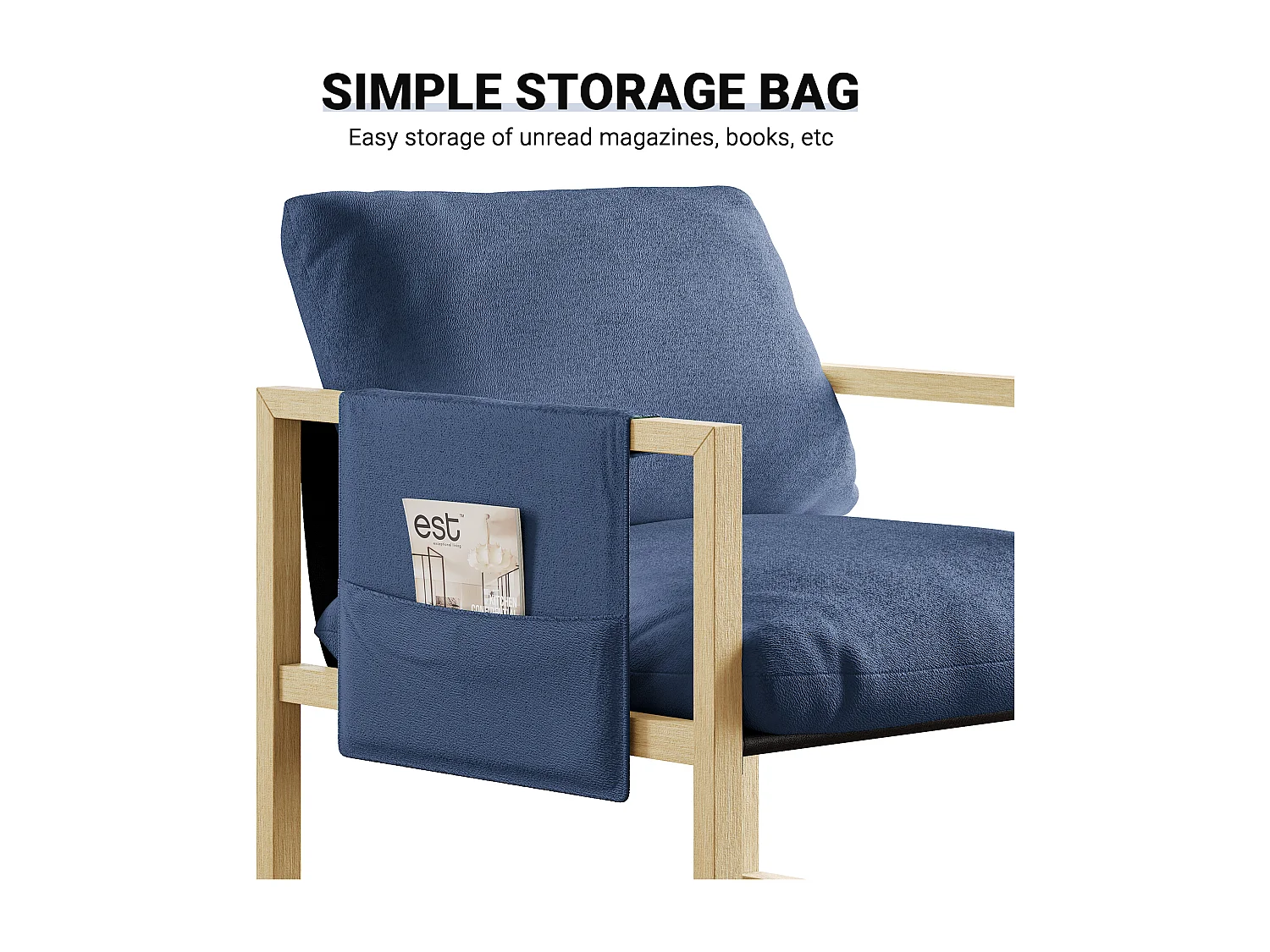 Polvetta imbottita con legno massiccio, con sedile denso, per soggiorno e camera da letto, tessuto Sherpa - 79x68x83cm - blu - blu - blu